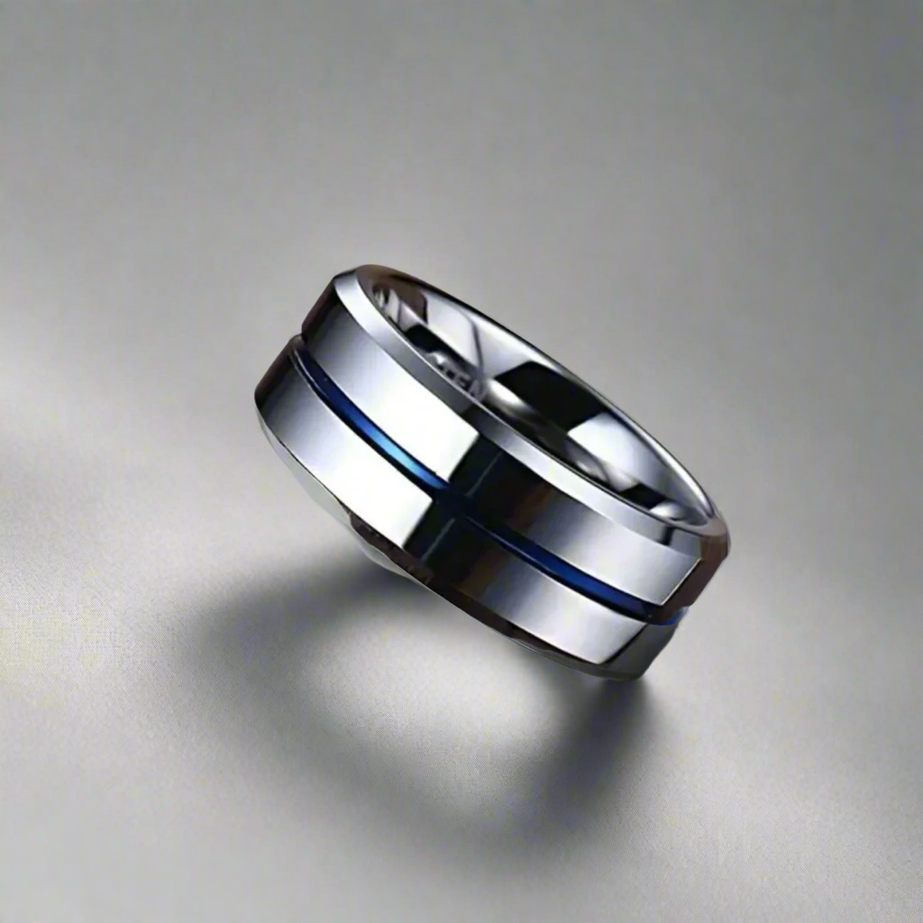 Blue Line Stainless Steel Ring