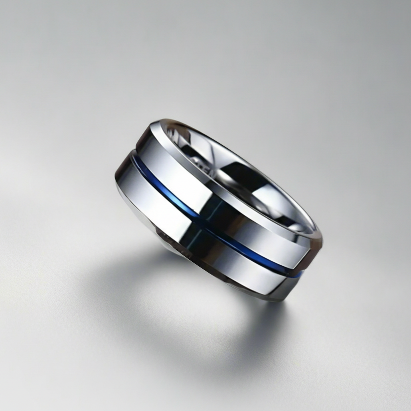 Blue Line Stainless Steel Ring