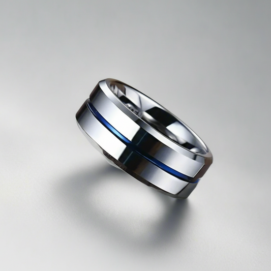 Blue Line Stainless Steel Ring