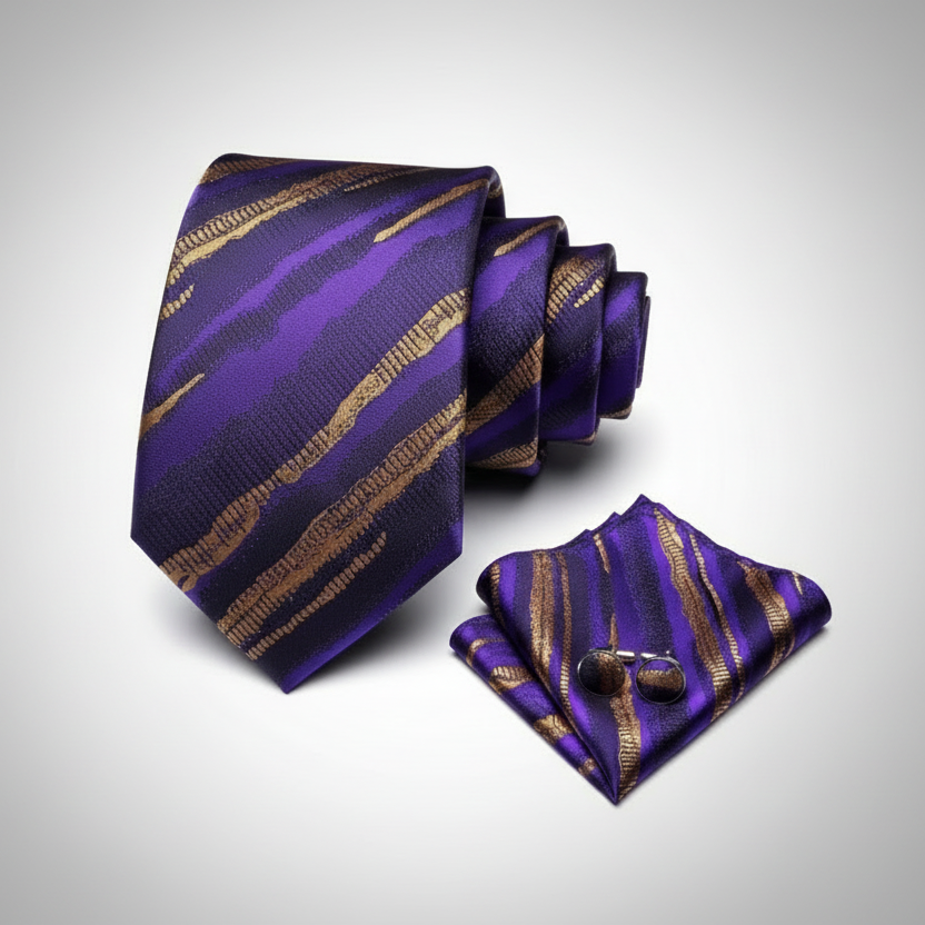 Purple Jagged Stripe Necktie Set