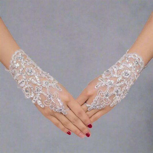 Lace Rhinestone Bridal Gloves