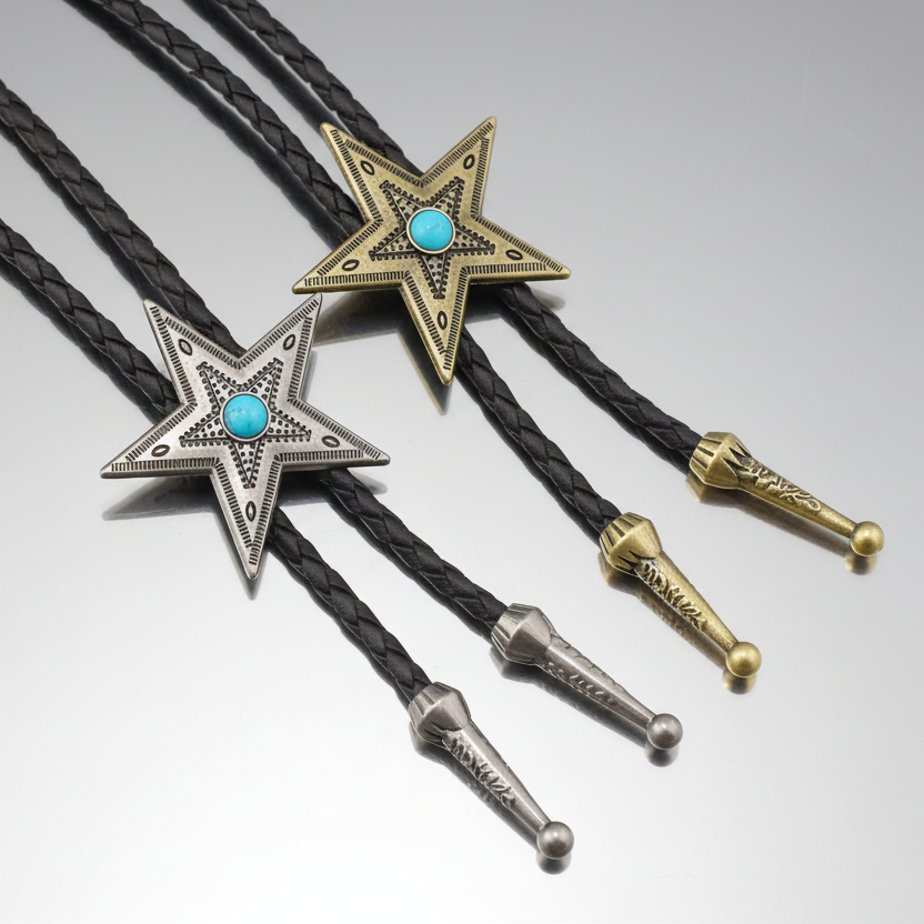 Rustic Turquoise Star Bolo Western Necktie