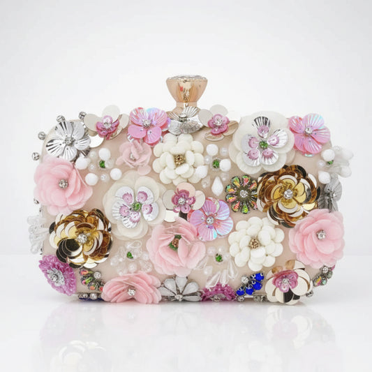 3D Floral Champagne Clutch