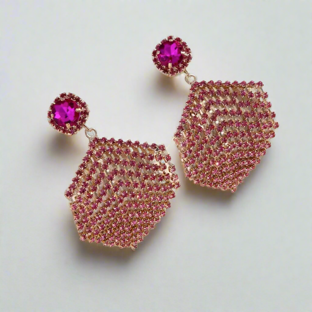 Rose Red Pink Gold Tassel Earrings