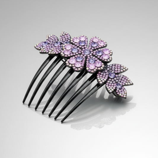 Flower Hair Comb Purple