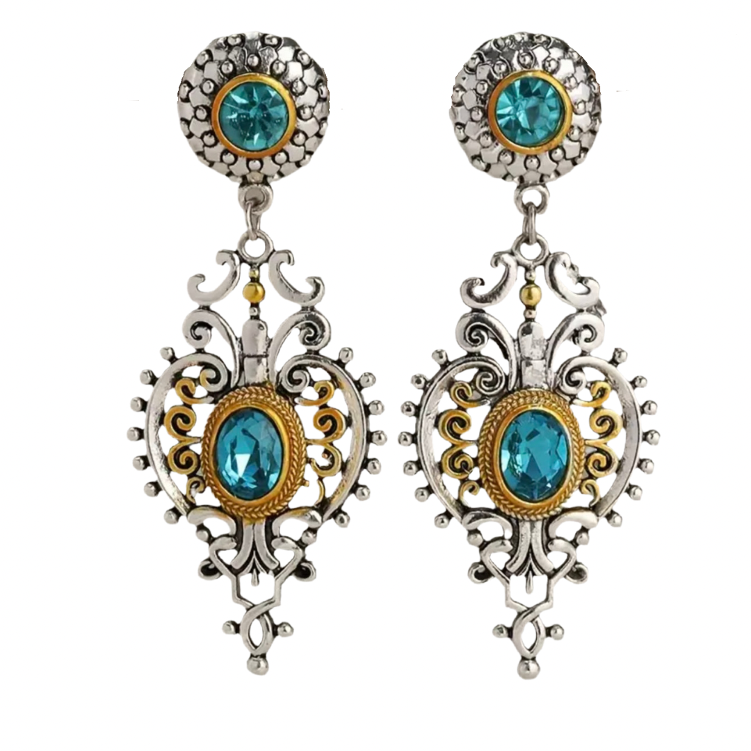 Blue Gold Silver Earrings