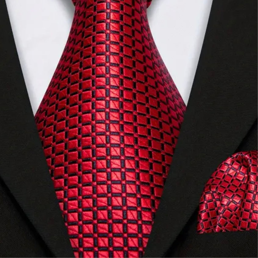 Red Black Grids Necktie Set