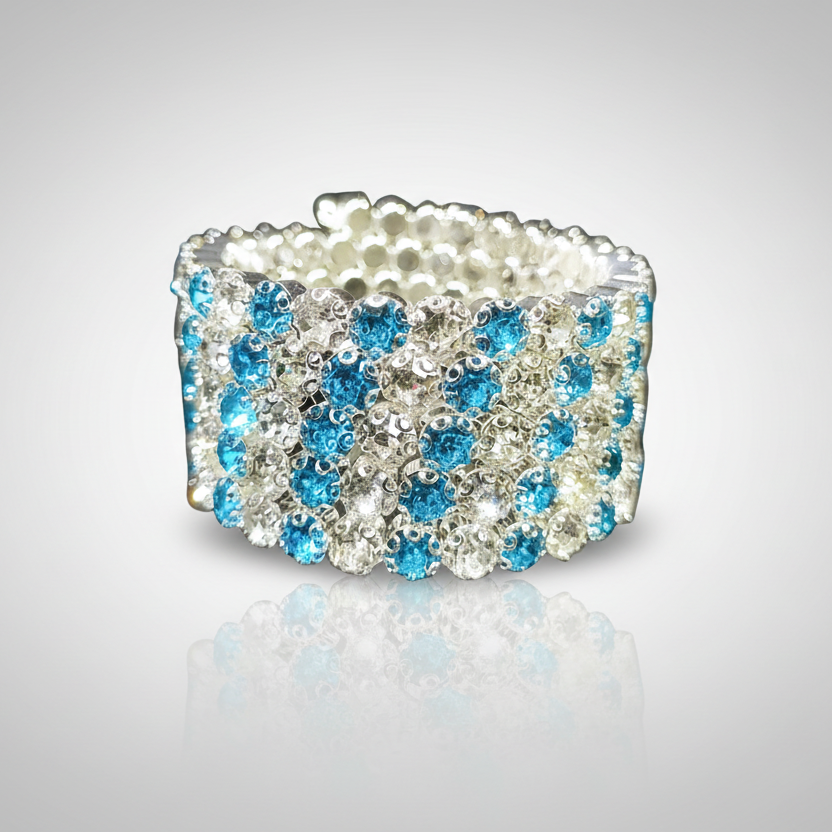 Flexible 5 Row Rhinestone Bracelets-Silver Setting