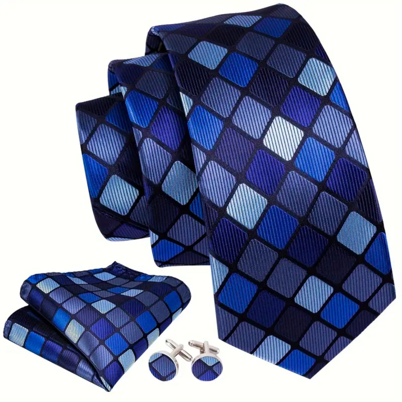 Blue Grids Necktie Set