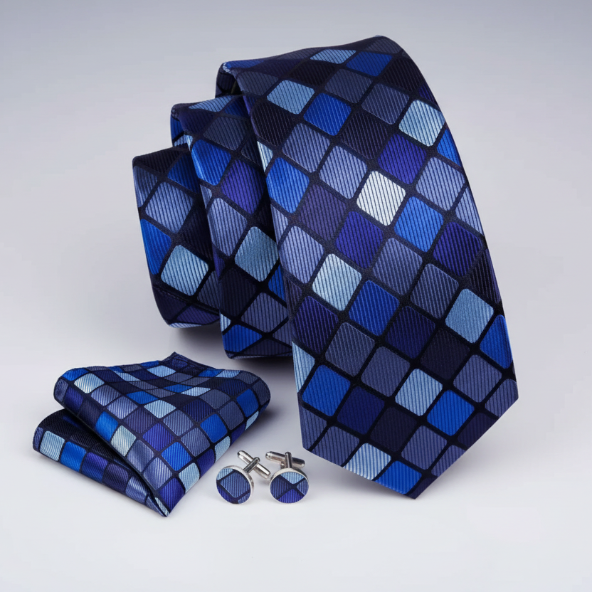Blue Grids Necktie Set