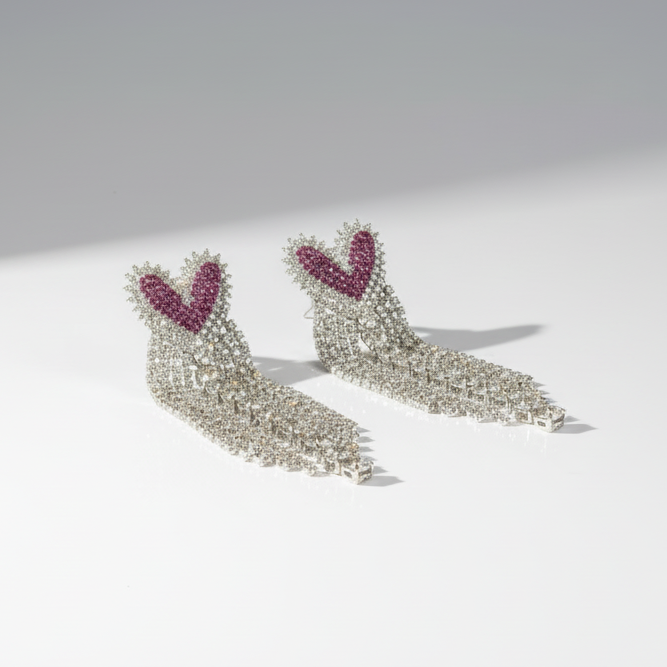 Pink Heart Tassel Earrings