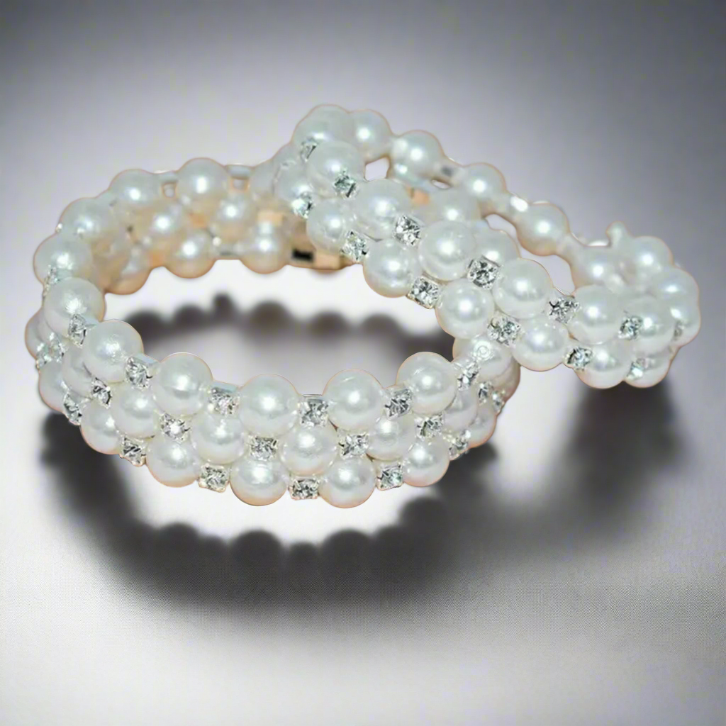 Pearl Rhinestone Flexible 2 Row Bracelet