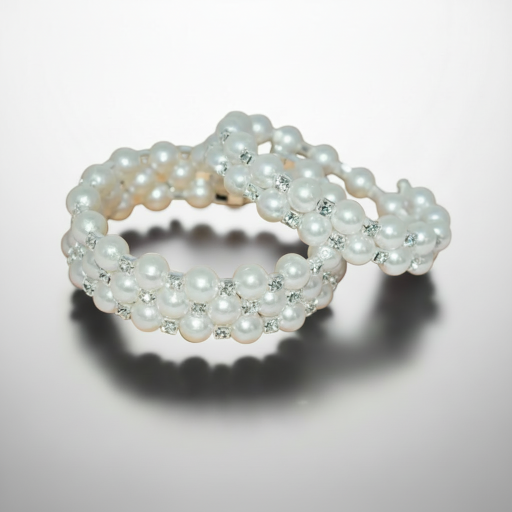 Pearl & Rhinestone Flexible 2 Row Bracelet