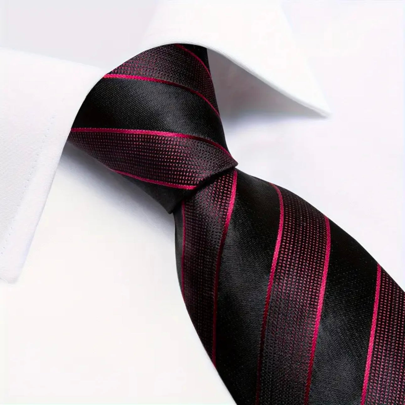 Black Pink Stripe Necktie Set