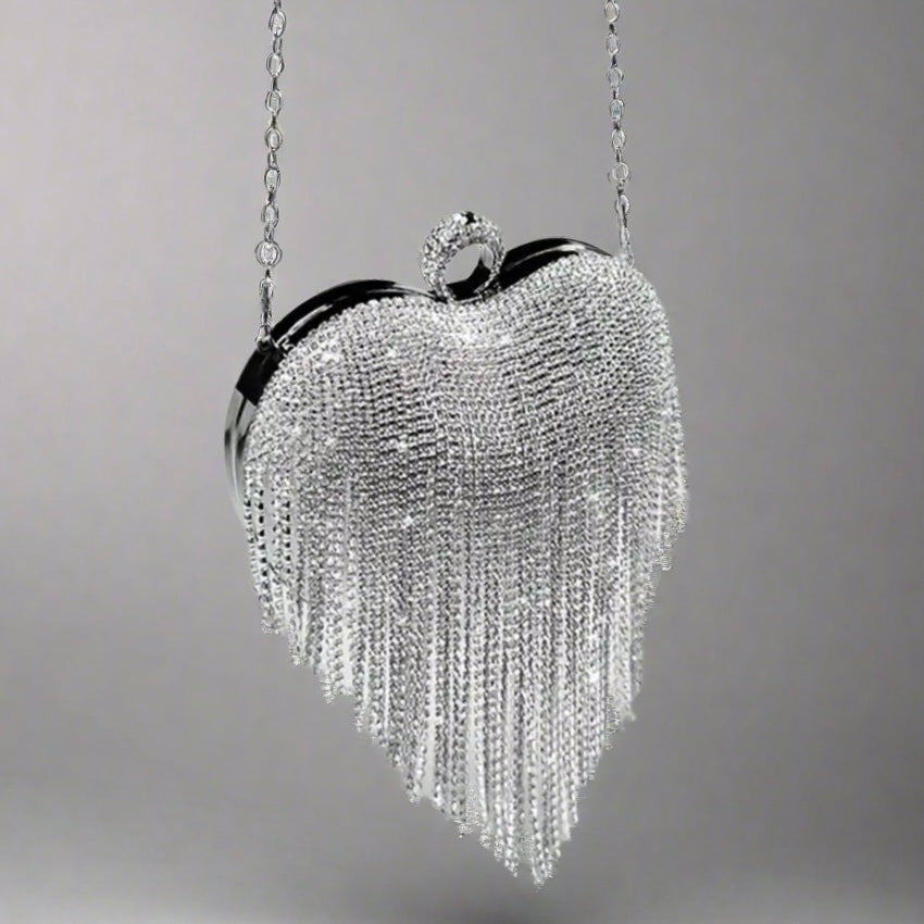 Heart Rhinestone Tassel Evening Bag