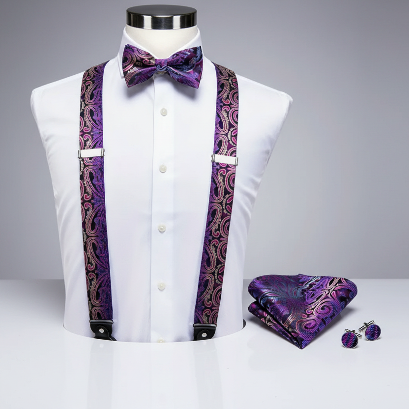 Purple Paisley Suspenders & Bow Tie Set