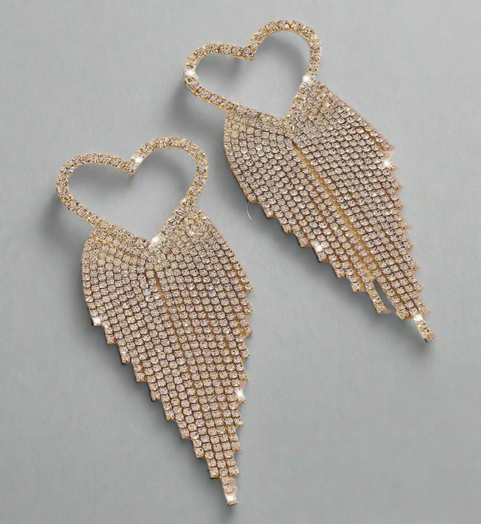 Gold Heart Tassel Earrings