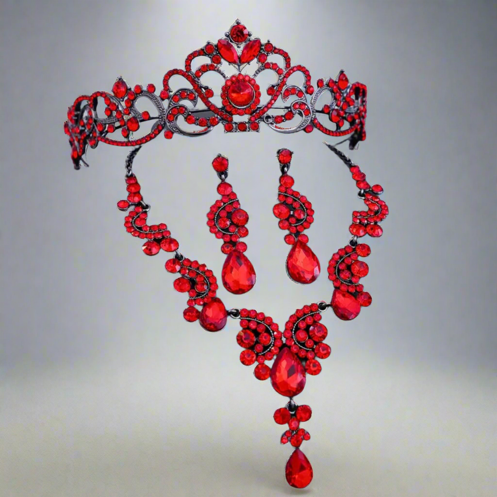 Red Black Tiara Jewelry Set