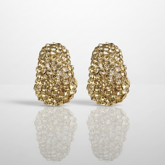 Gold Rhinestone Clip Earrings