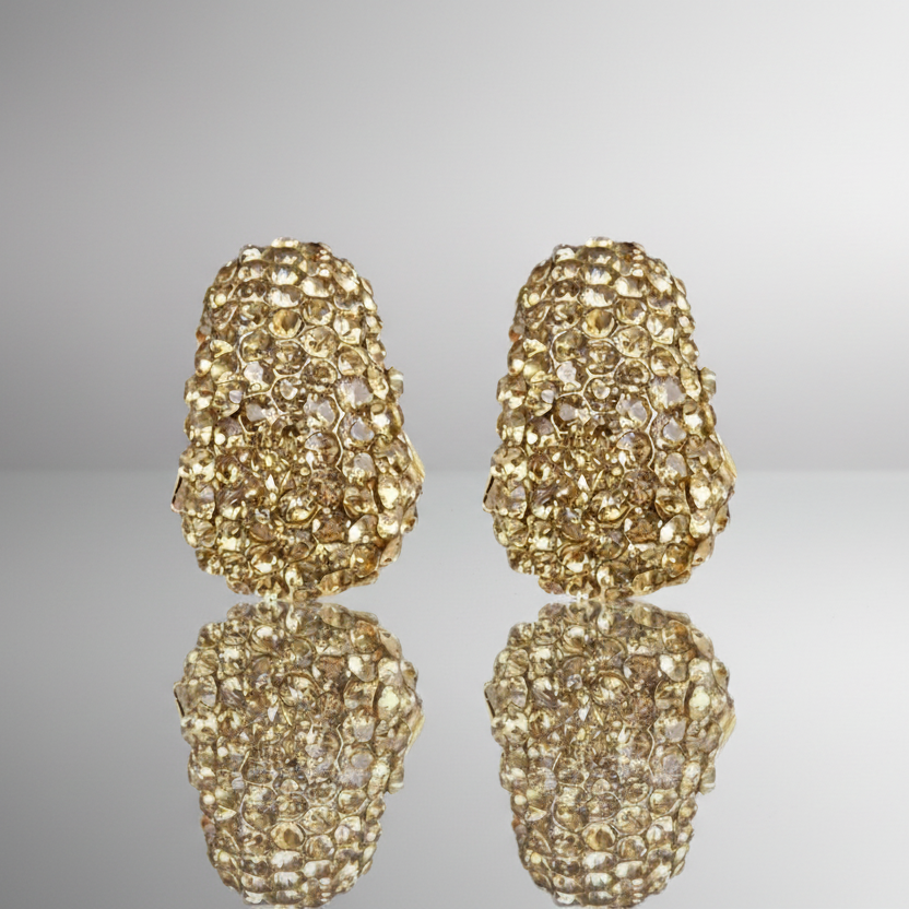 Gold Rhinestone Clip Earrings