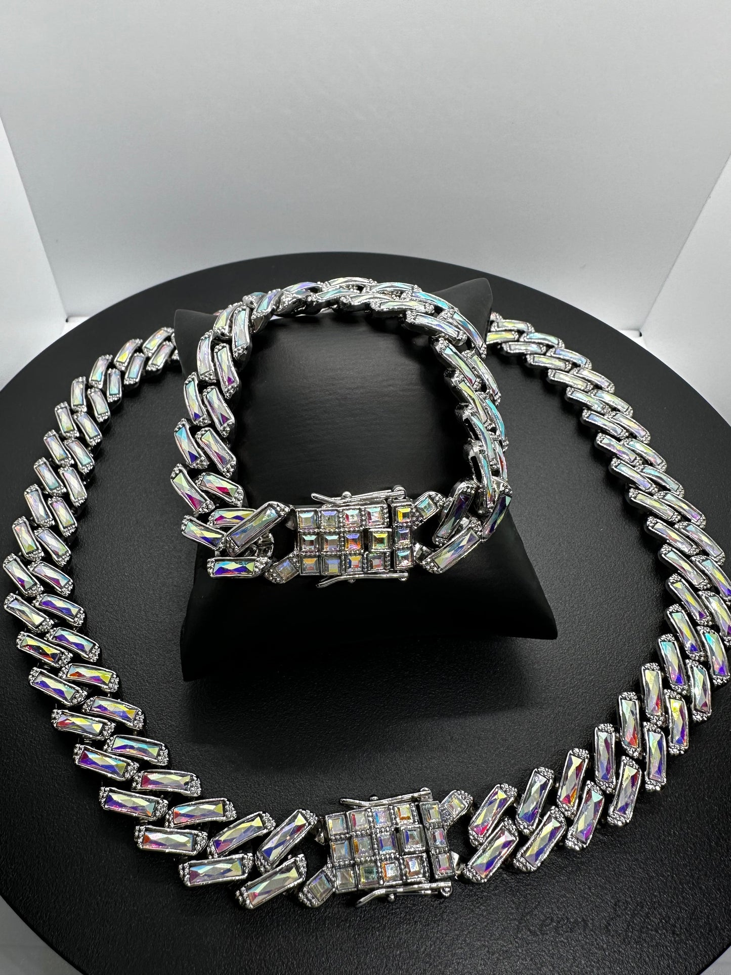 Iridescent (AB) Cuban Chain Bracelet
