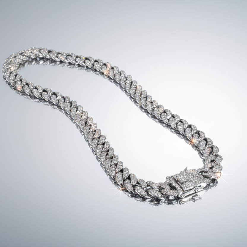 Silver Clear Cuban Chain Necklace