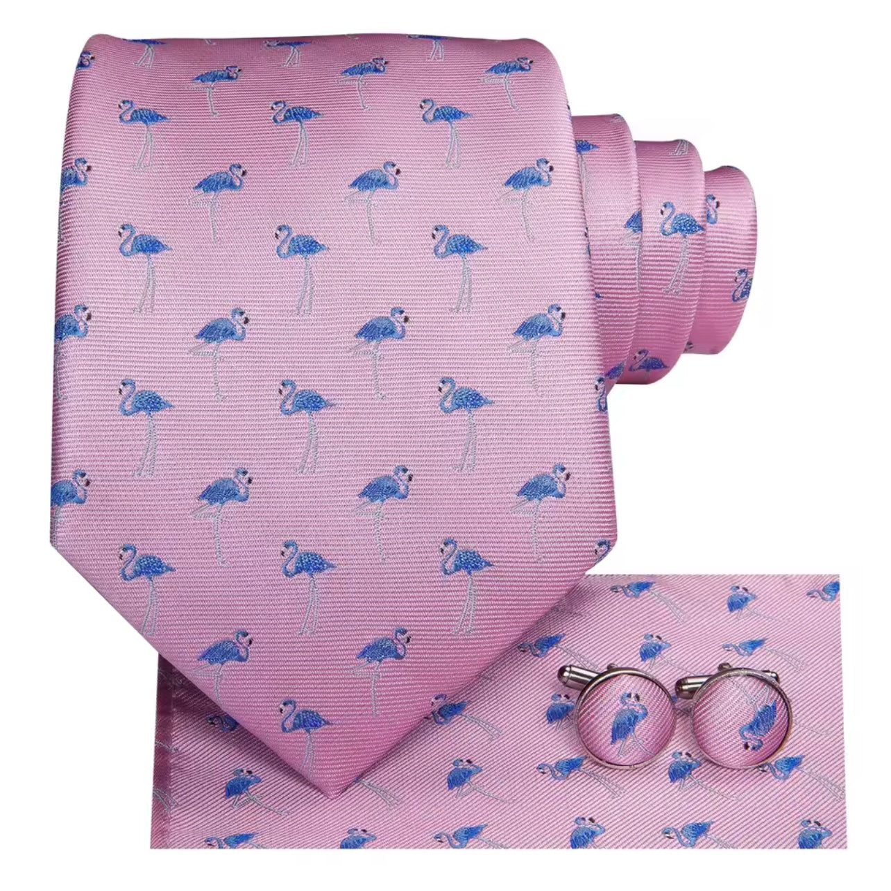 Pink Blue Flamingo Necktie Set