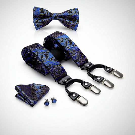 Blue Black Suspenders & Bow Tie Set