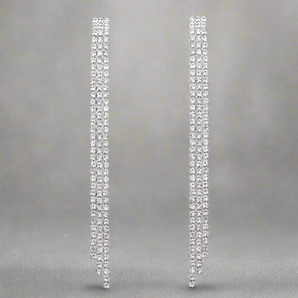 Clear Black Setting Tassel Earrings