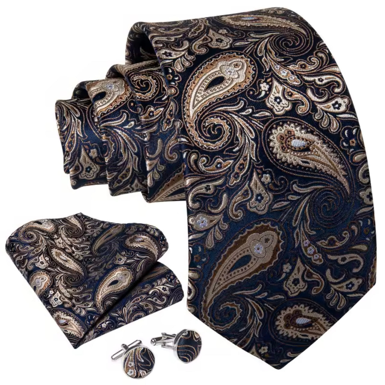 Blue Navy Paisley Necktie Set