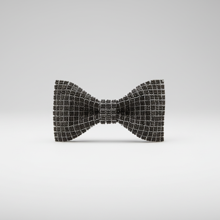 Black Plaid Beaded Bow Tie