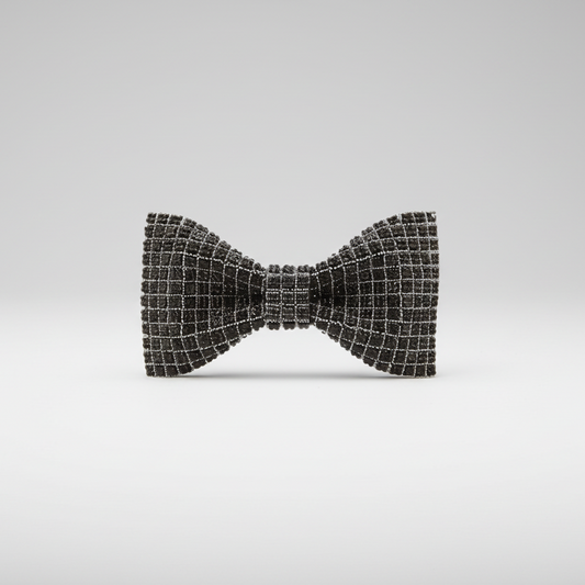 Black Plaid Beaded Bow Tie