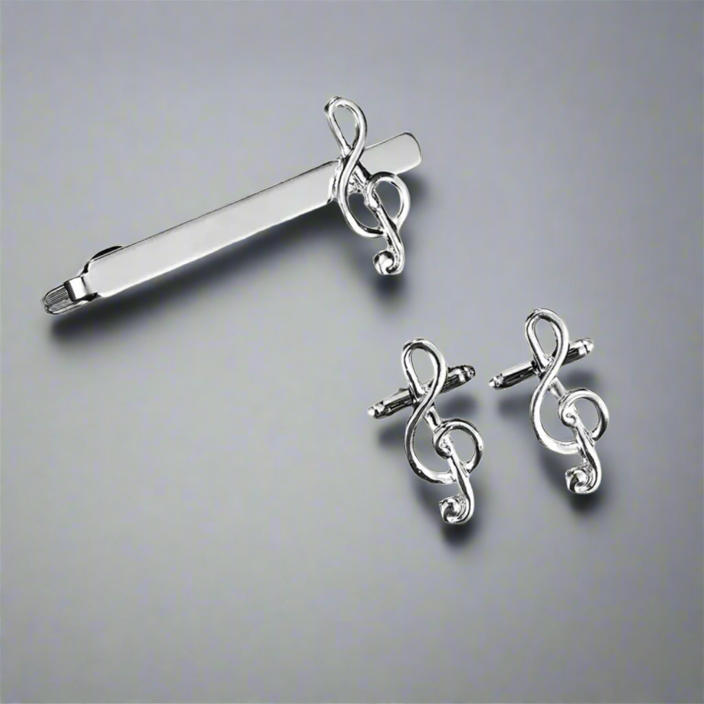 Music Note Cufflinks Tie Clip Set