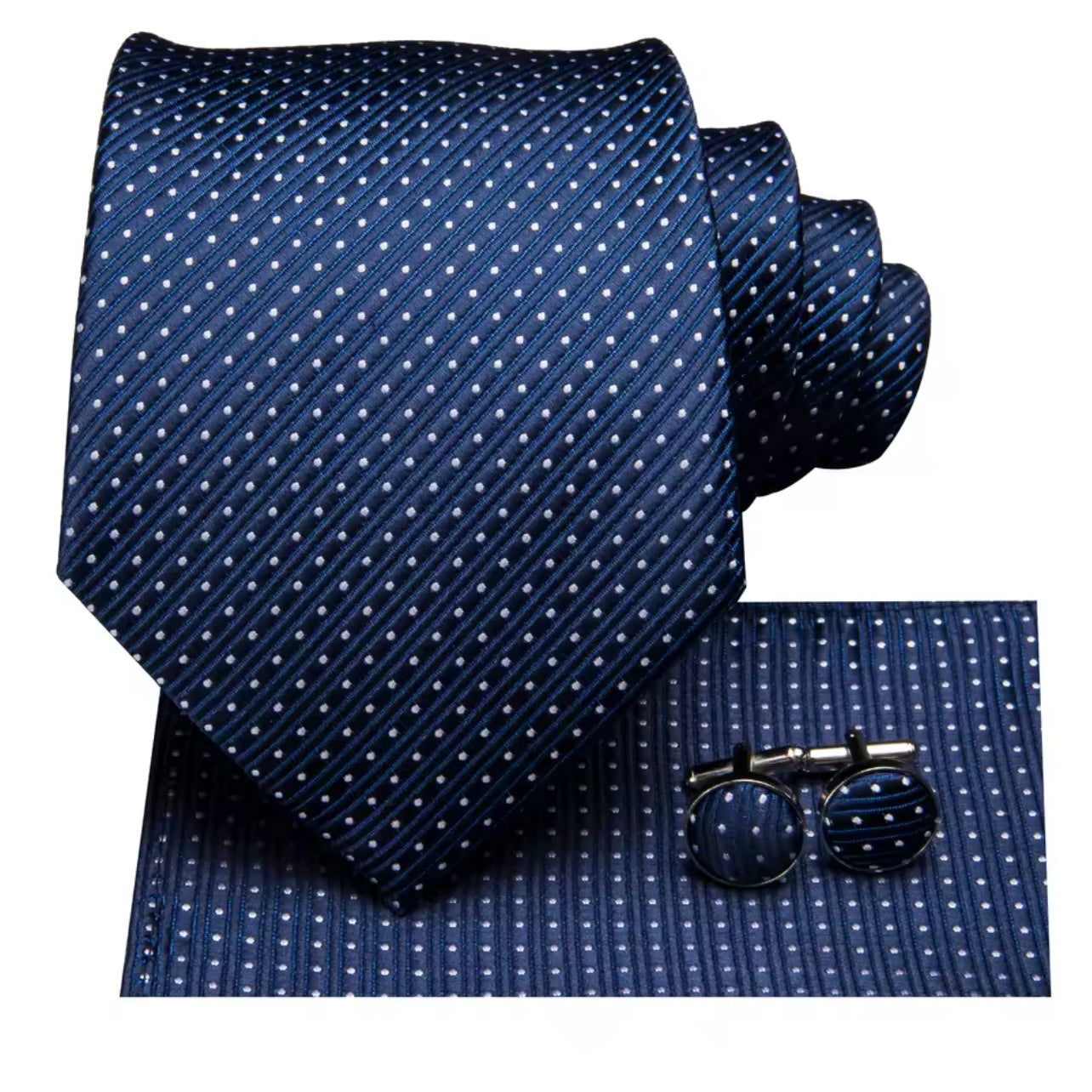 Blue Navy White Dots Necktie Set