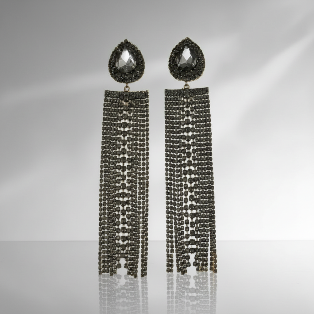 Exaggerated Rhinestone Tassel Earrings