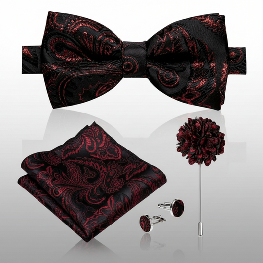 Black Red Bow Tie Set