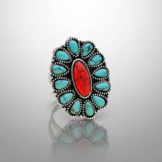 Blue Red Turquoise Oval Ring