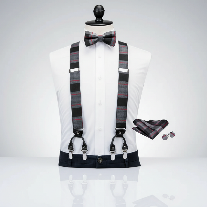 Red & Black Suspenders & Bow Tie Set