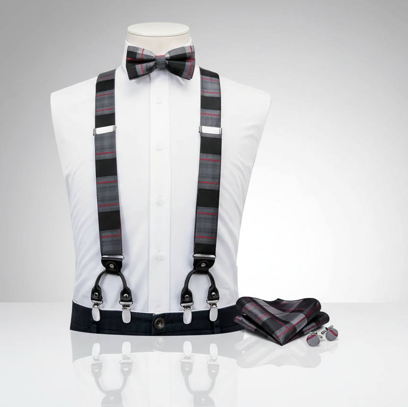 Red & Black Suspenders & Bow Tie Set