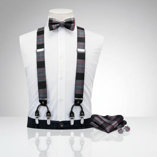 Red & Black Suspenders & Bow Tie Set