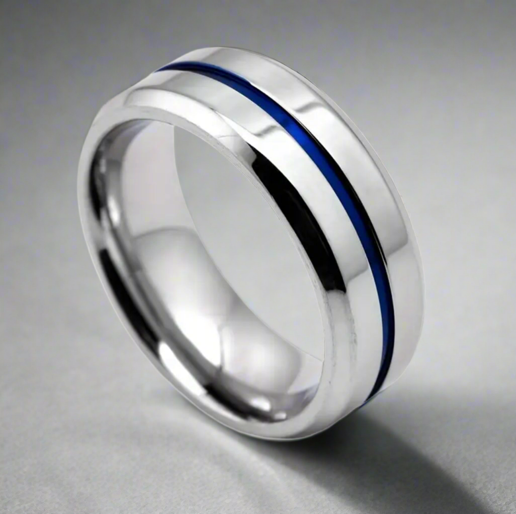 Blue Line Stainless Steel Ring