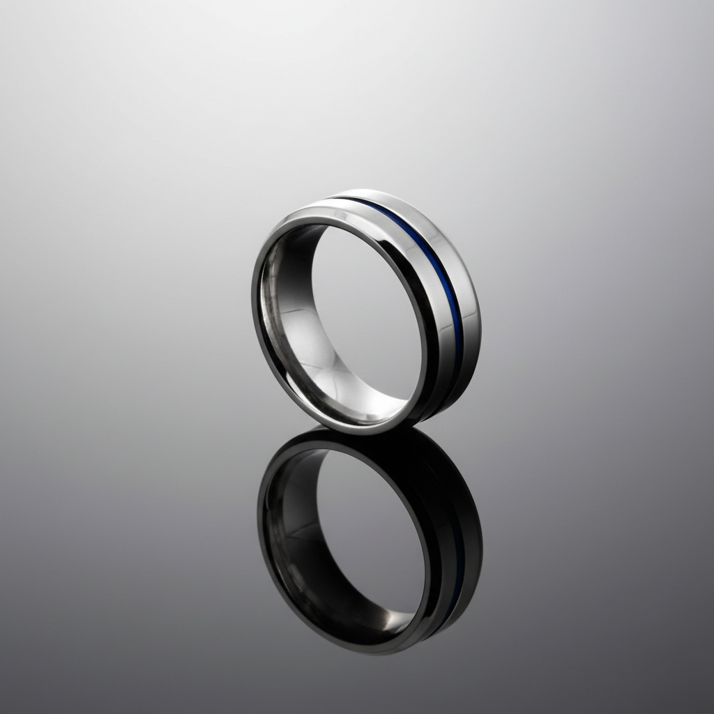 Blue Line Stainless Steel Ring