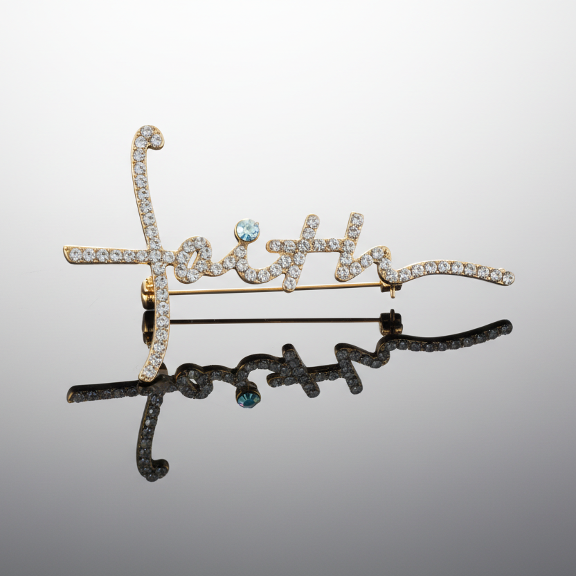 Faith Gold Rhinestone Brooch