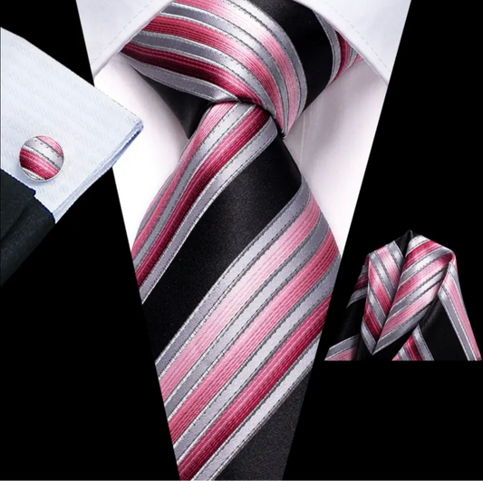 Pink Black Necktie Set