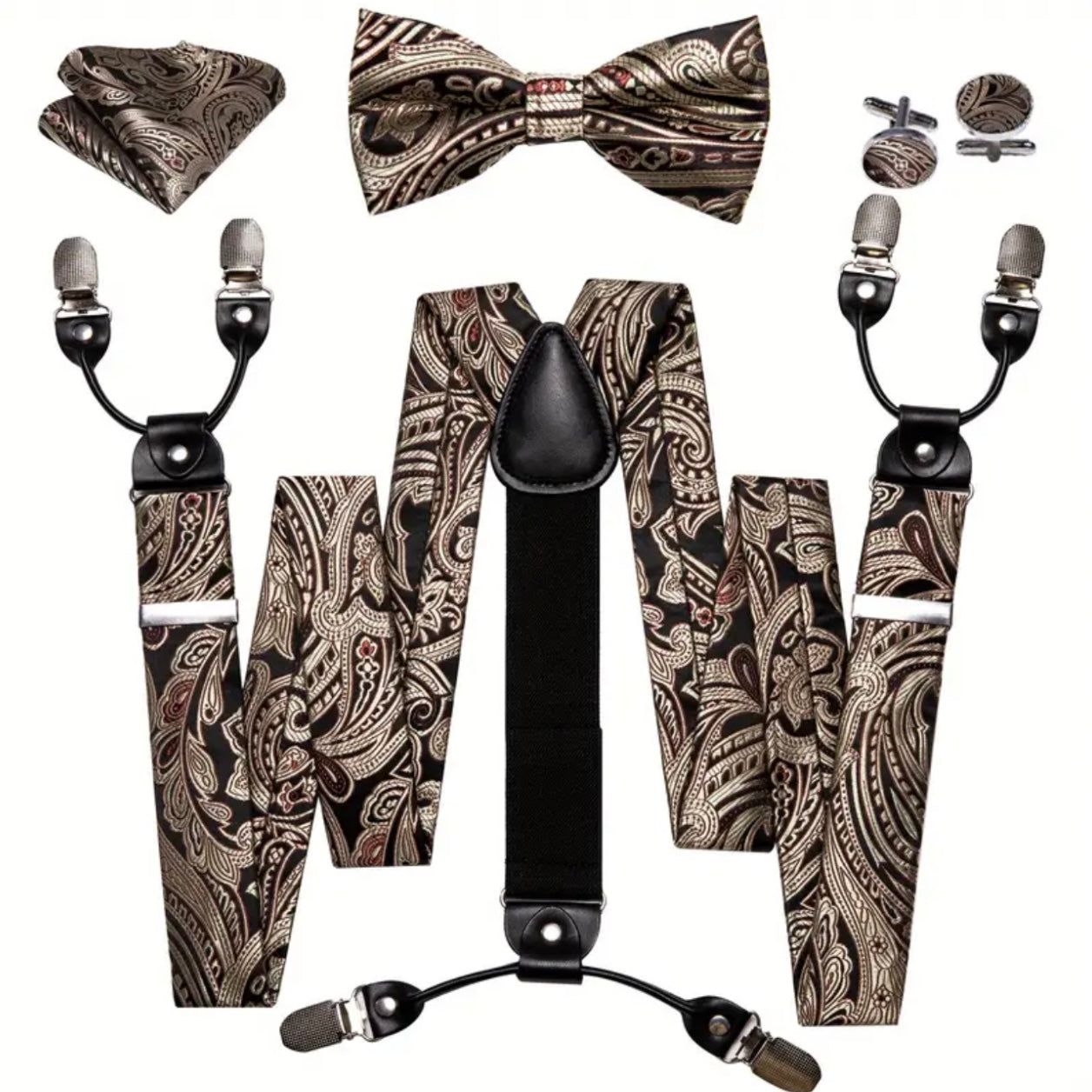 Champagne Black Suspenders Bowtie Set