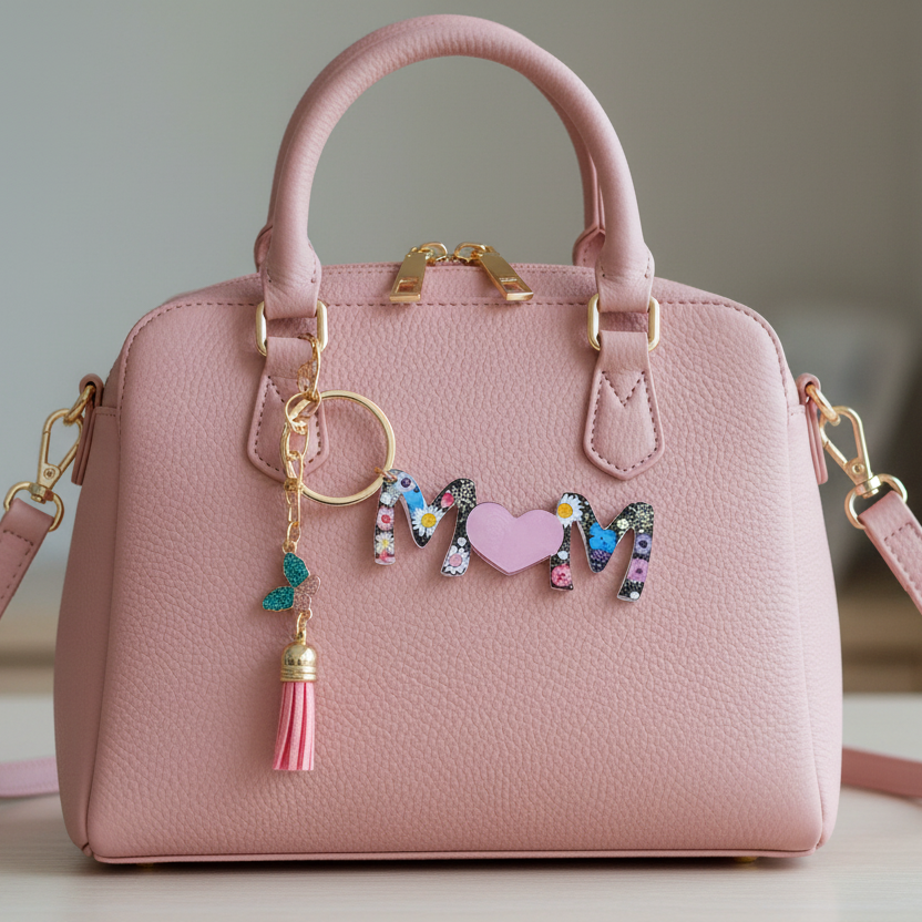 Heart & Flowers MOM Keychain