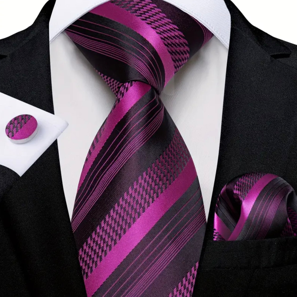 Pink Black Necktie Set