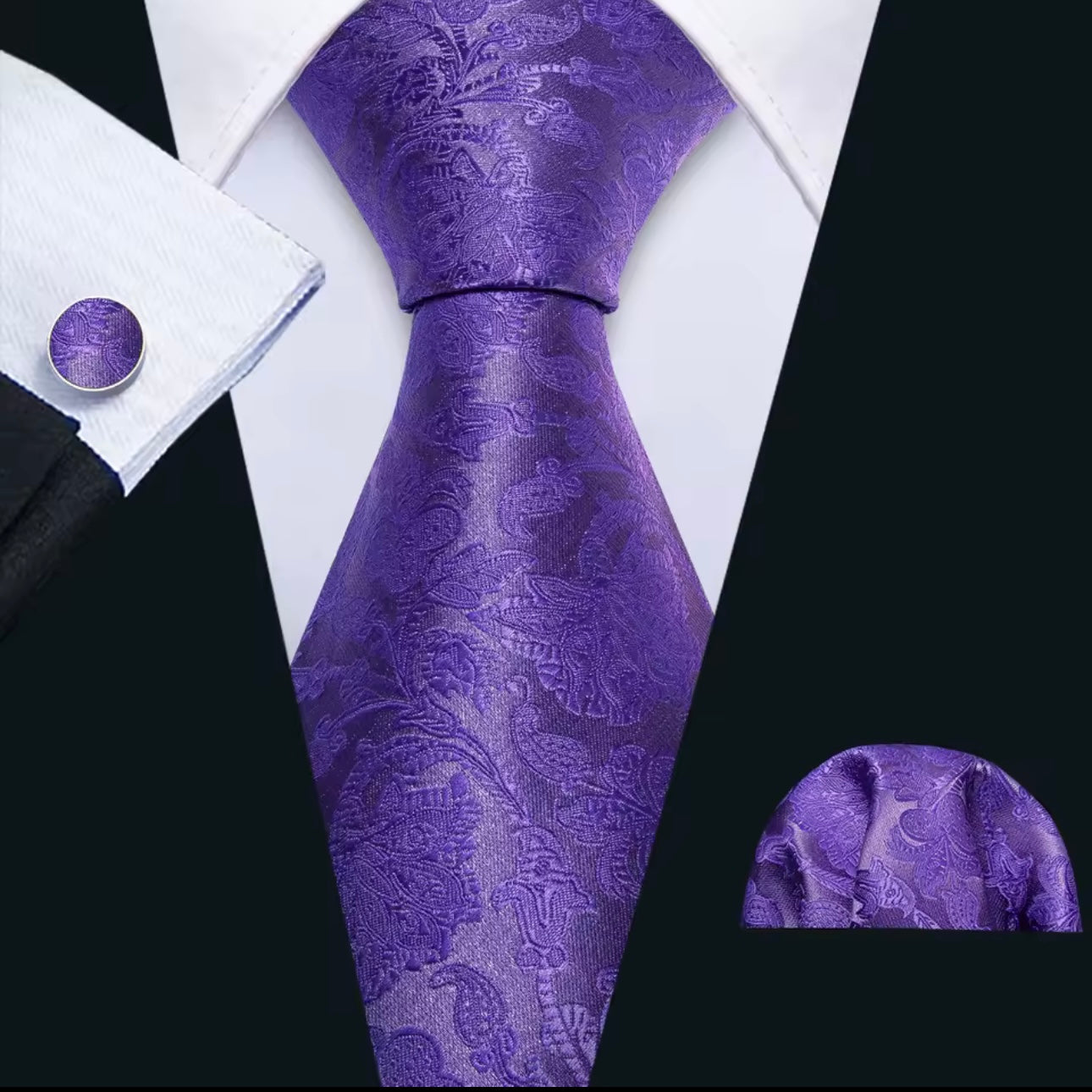 Purple Floral Necktie Set
