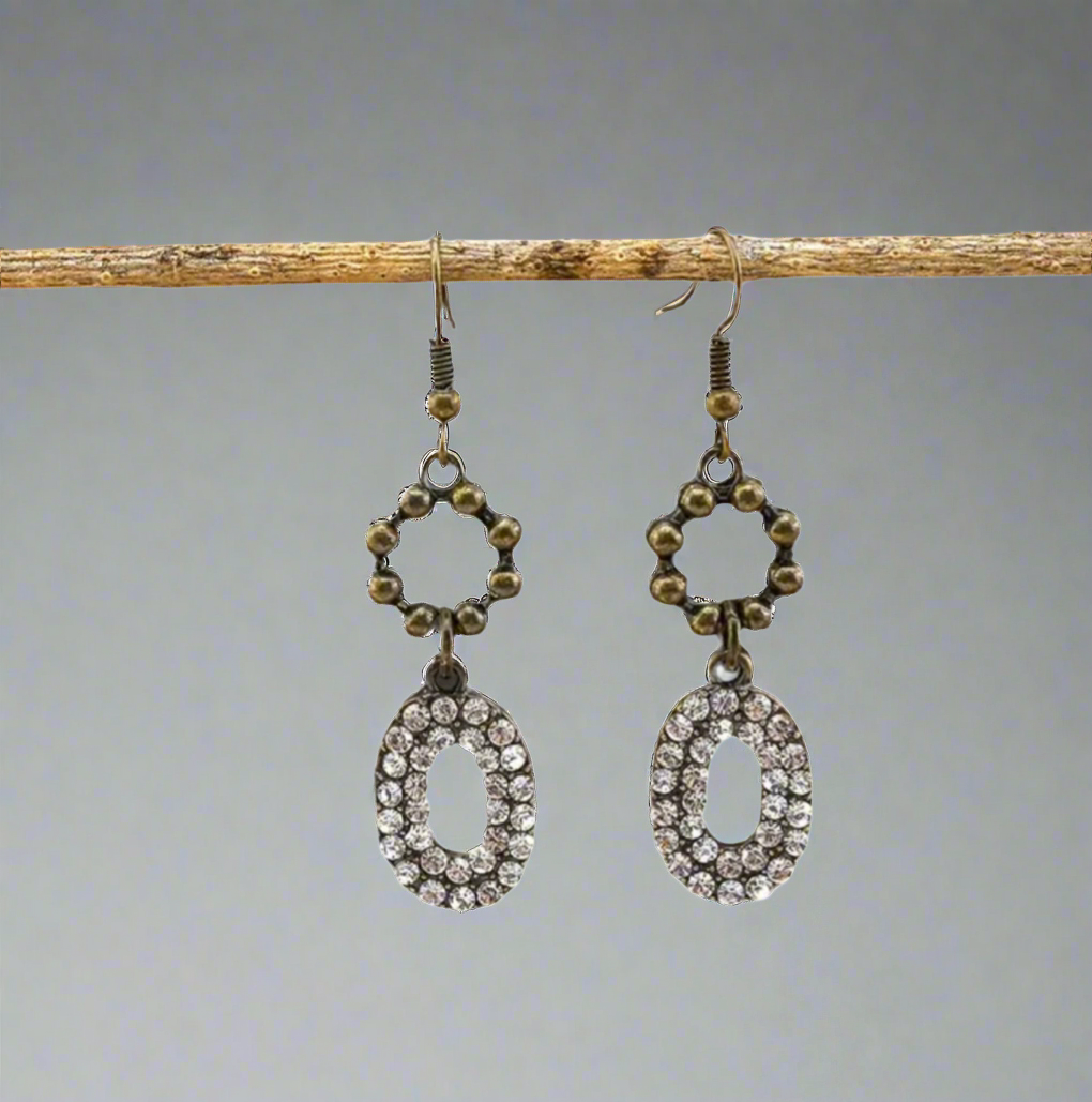 Bronze Rhinestone Dangle Earrings