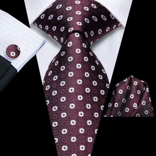 Maroon White Necktie Set